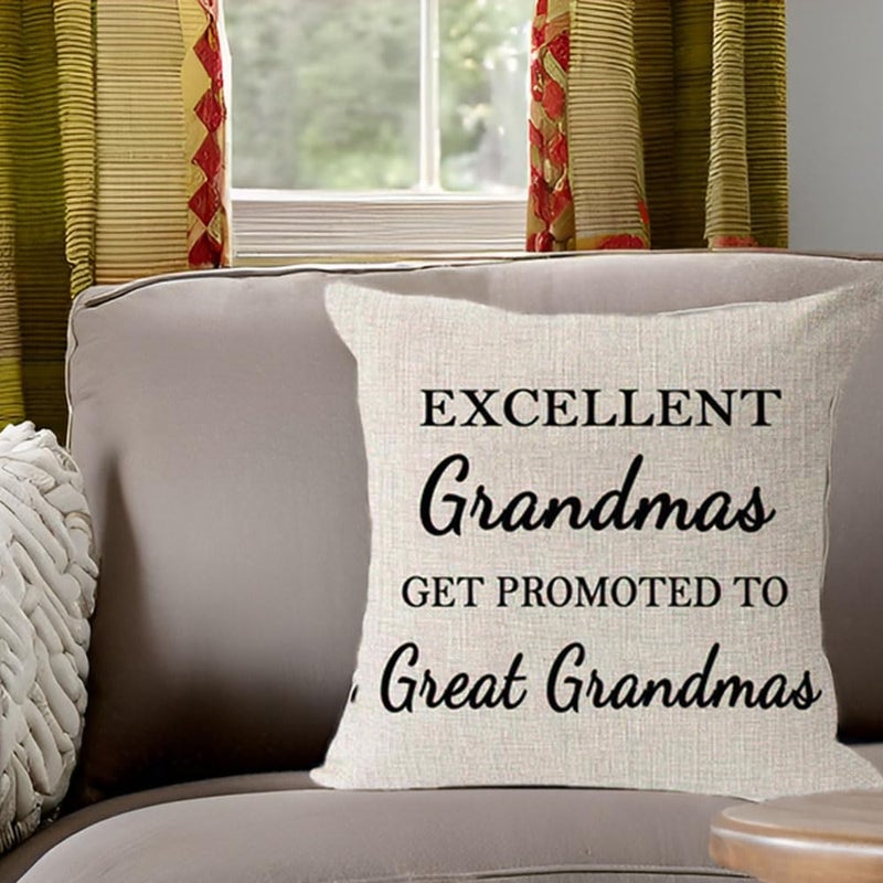 Andreannie Mother's Day Best Grandma Gifts Excellent Grandmas Get Promoted to Great Grandmas Cotton Linen Throw Pillow Case Cushion Cover Home Office Decorative Square 18 X 18 Inches - Image 4